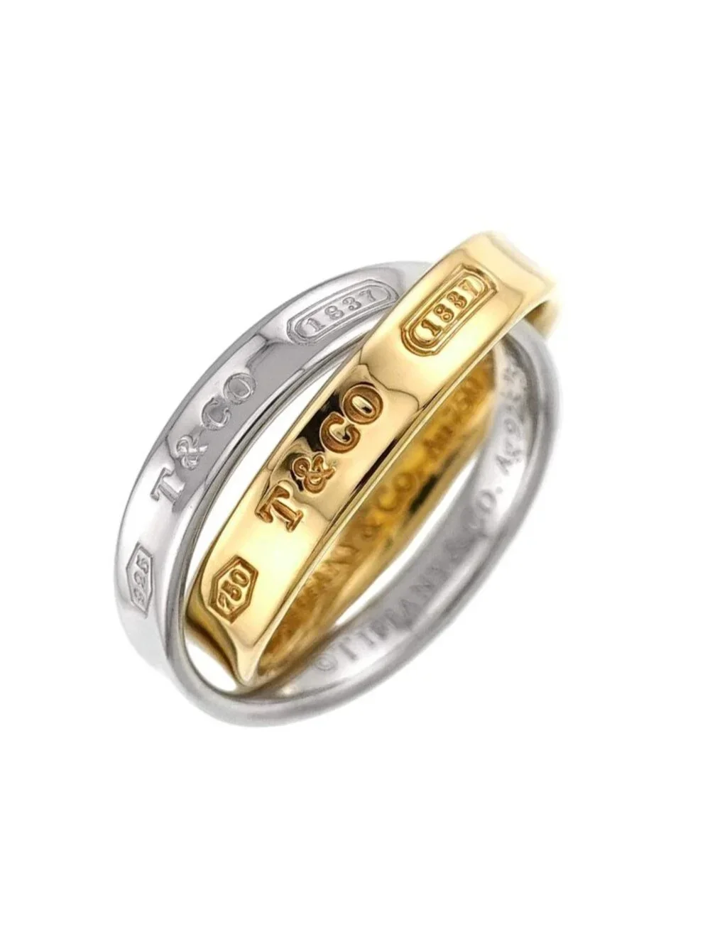 Tiffany & Co 1837 Interlocking 50 Ring 18K YG 750 Silver